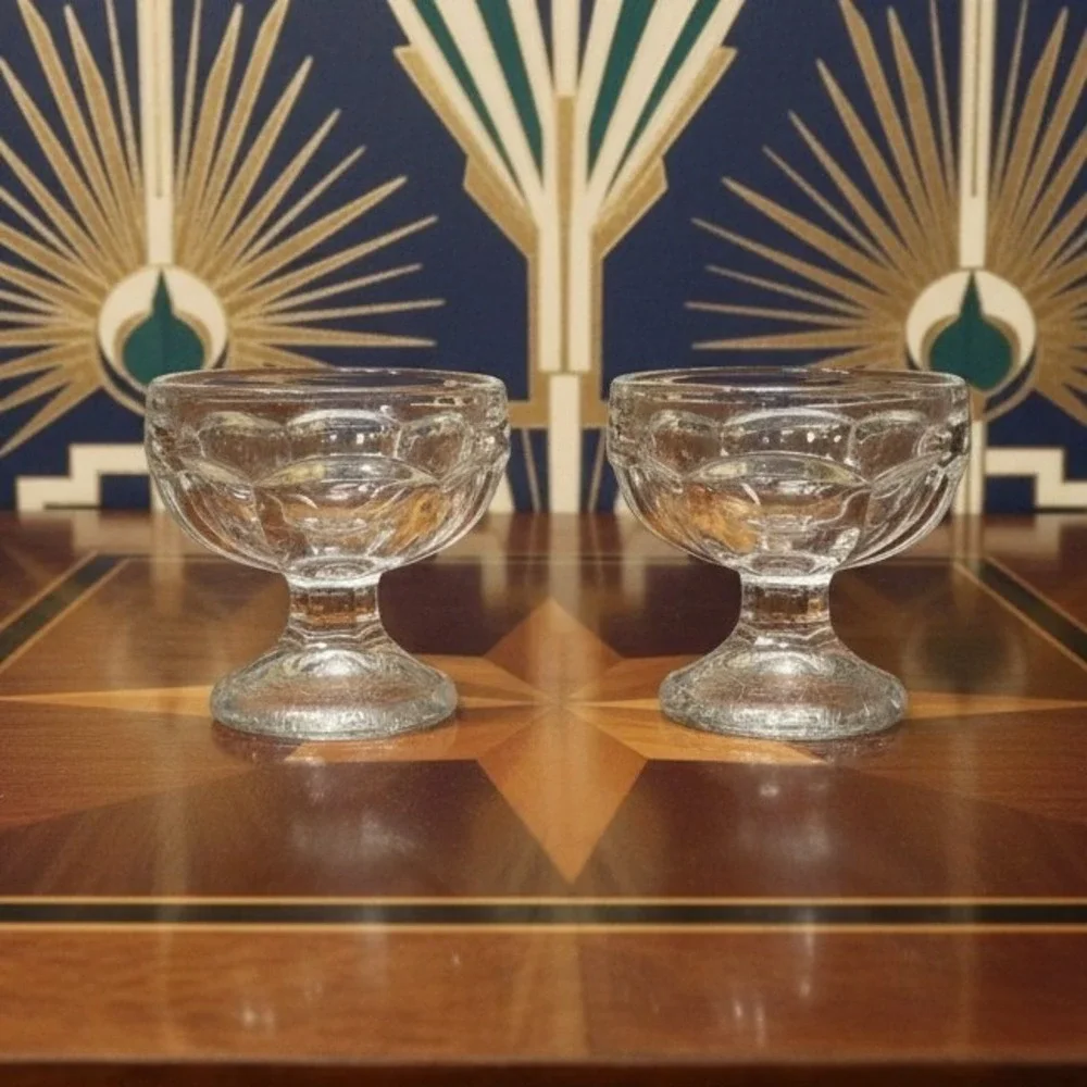Dominion Clear Sherbet Glasses, Set of‎ 2, Vintage Textured Base Dessert Cups